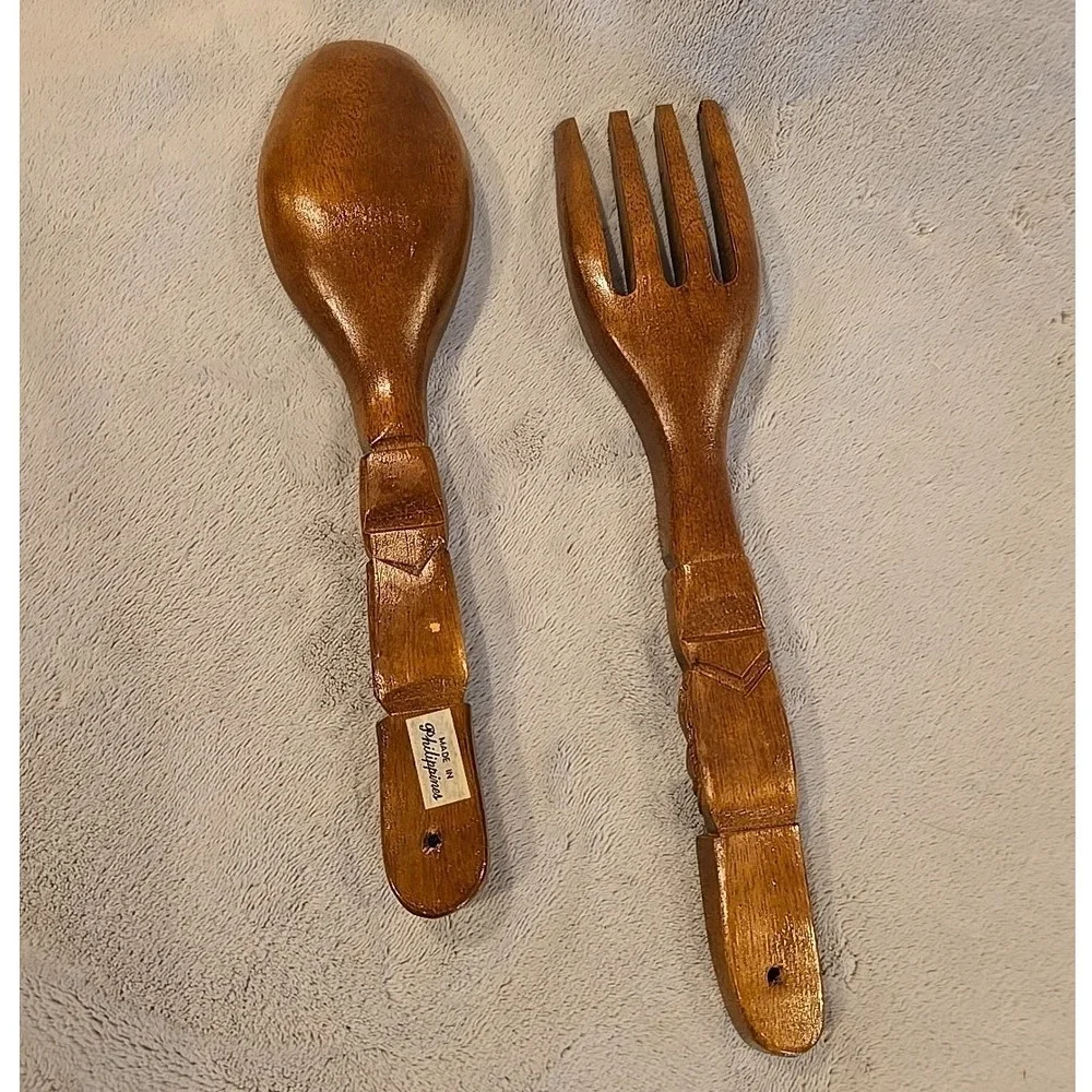 Vintage Wooden Tiki‎ Spoon And Fork